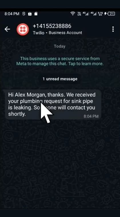 WhatsApp customer confirmation after request intake